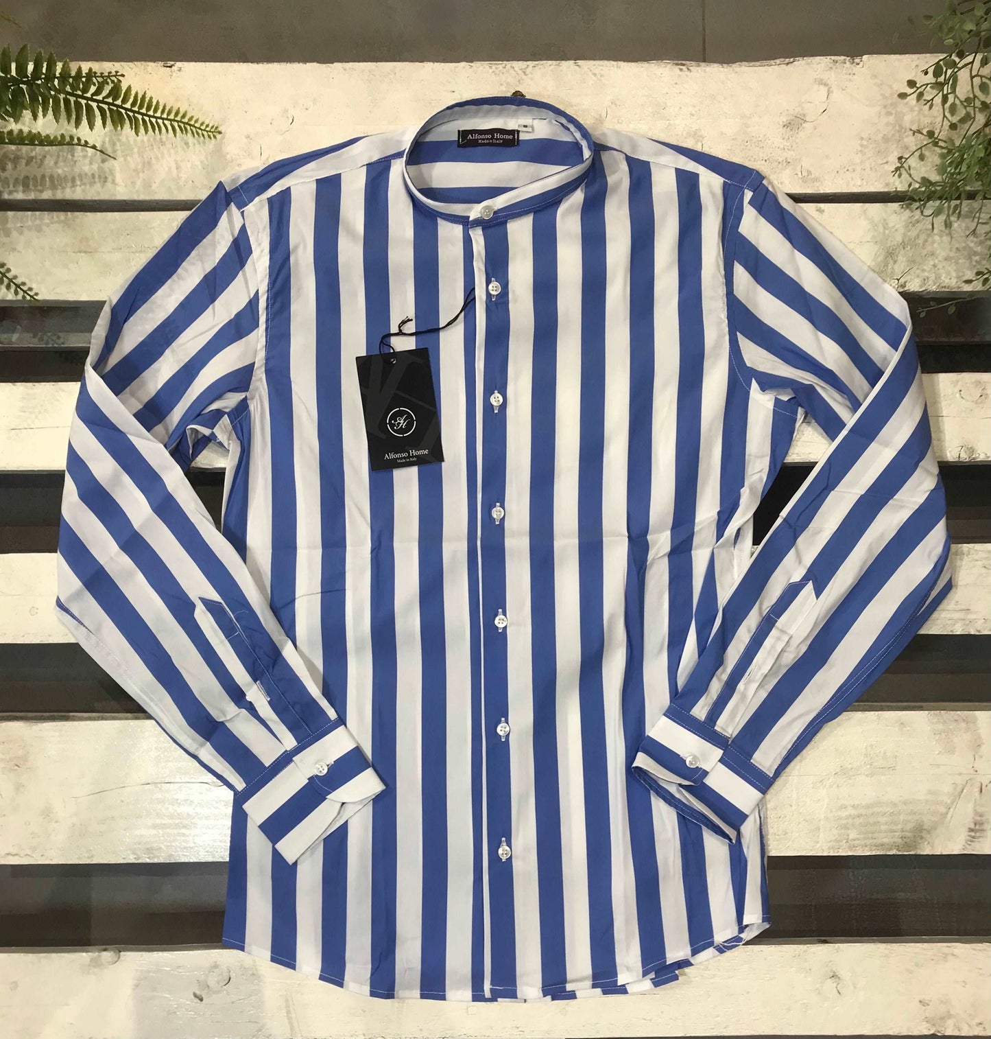 Camicia uomo cotone a righe - dettaglio tessuto e vestibilità
