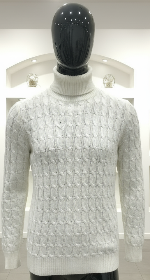 Maglione dolcevita uomo bianco classico - dettaglio collo