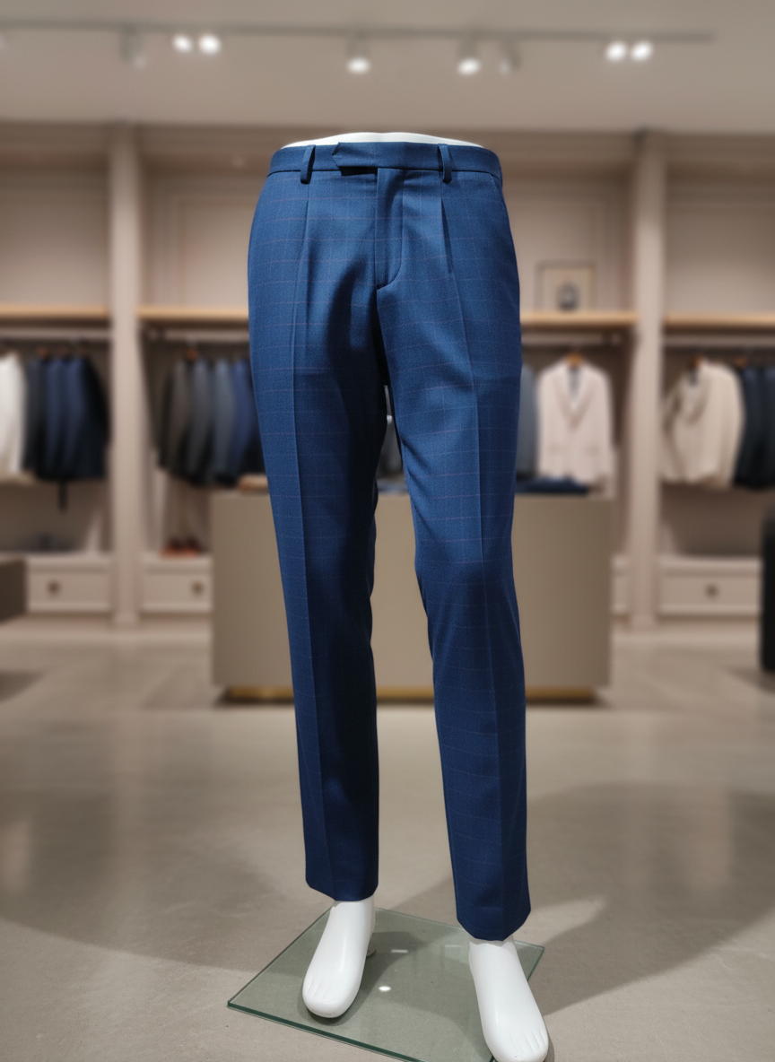Pantalone invernale blu con pence - vista laterale