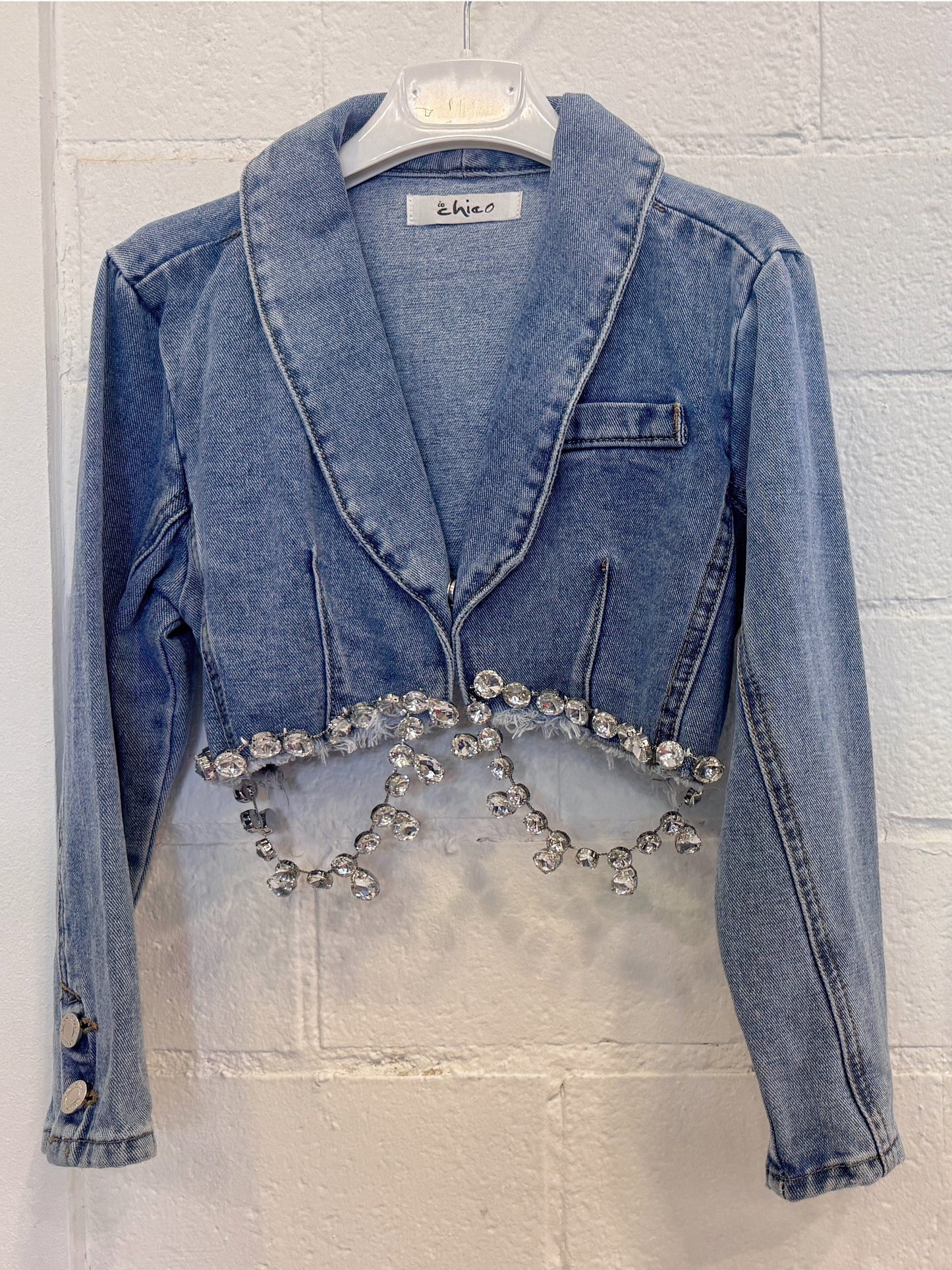 Giacchetta Jeans Made in Italy da Bambina con strass pendenti