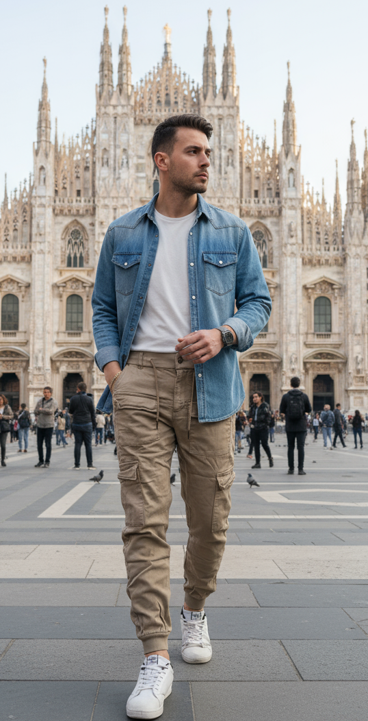 Pantalone cargo uomo beige elastico - Stile urbano comodo I Narcisi