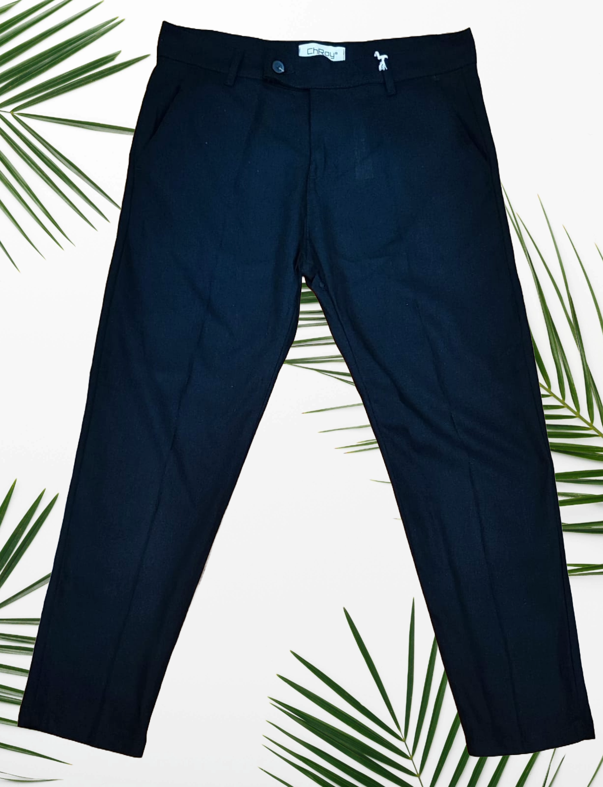Pantaloni Uomo eleganti in lino e viscosa con bottone decentrato - Beige, Marrone scuro, Marroncino, Nero, Blu, Bianco, Rosso Bruciato