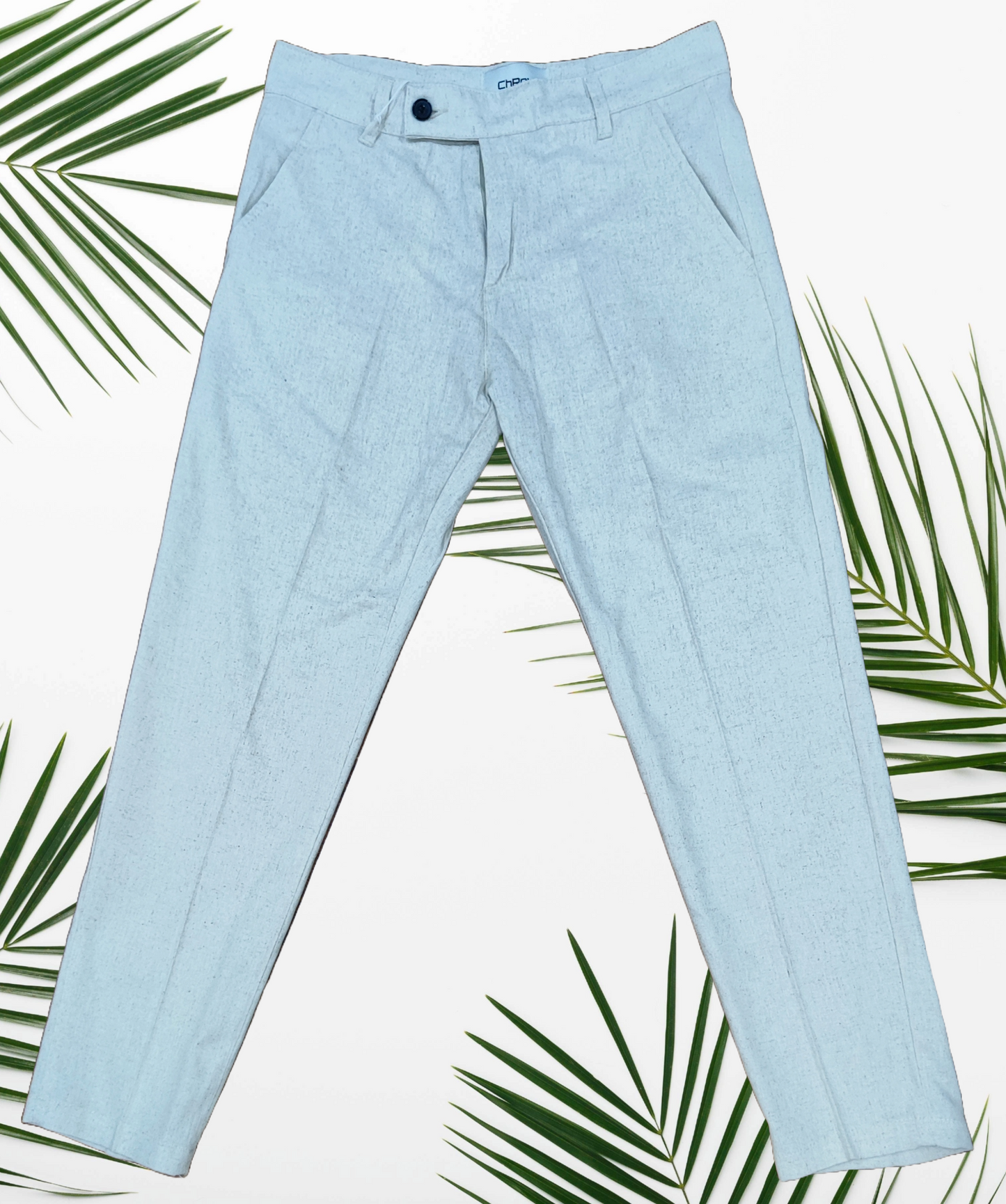 Pantaloni Uomo eleganti in lino e viscosa con bottone decentrato - Beige, Marrone scuro, Marroncino, Nero, Blu, Bianco, Rosso Bruciato