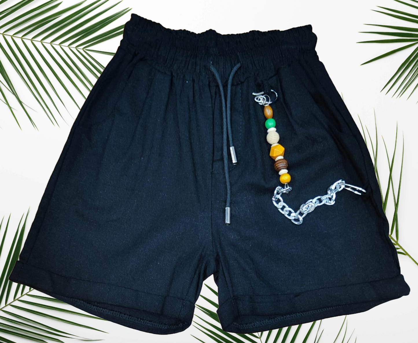 Pantaloncini Bambino in Lino con Catena - Taglie da 4 a 14 anni - Made in Italy _ Disponibili in Beige, Celeste e Nero