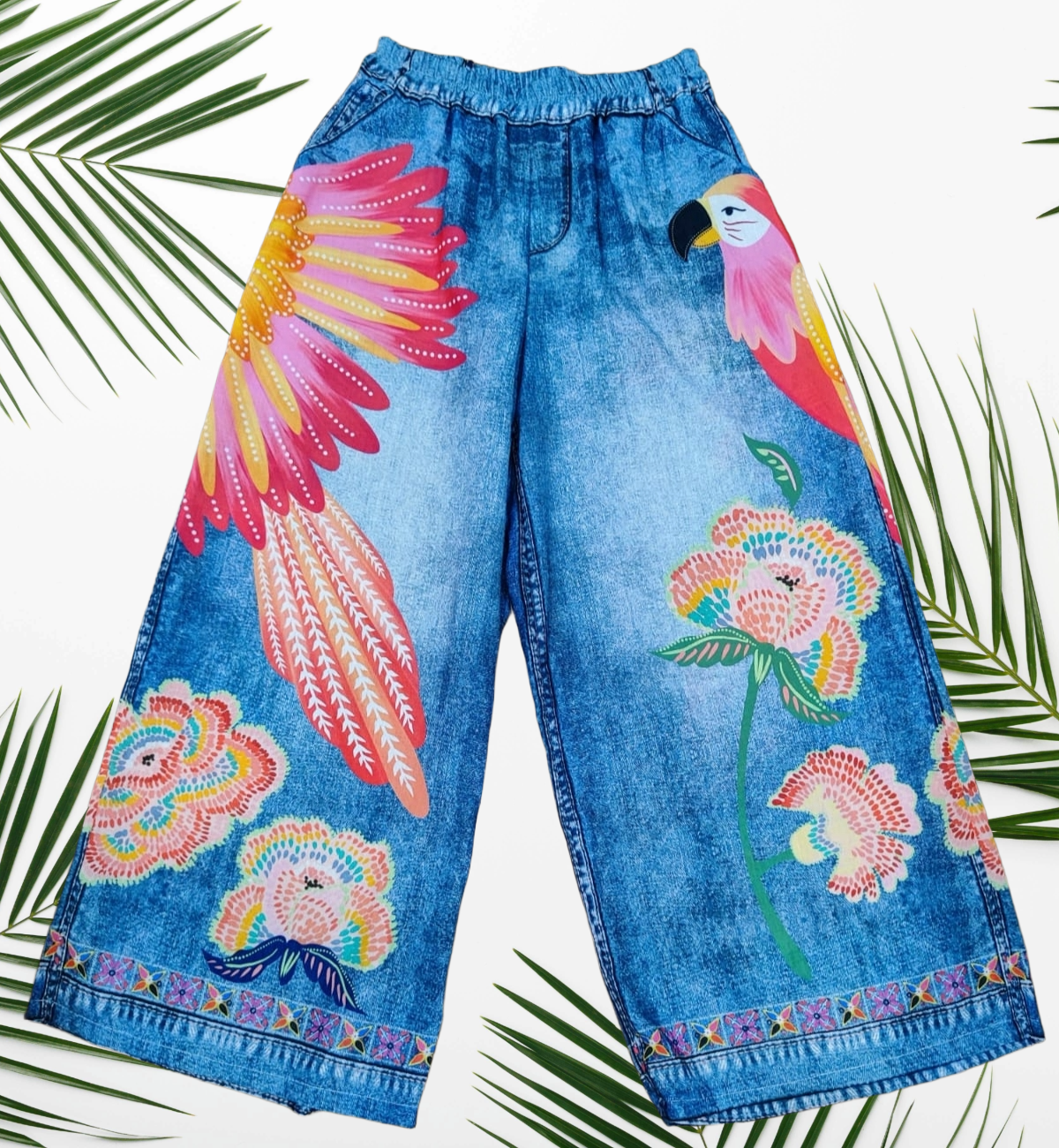 Pantaloni misto lino con stampa Jeans - Tanti soggetti, taglia unica, vestibilità morbida e leggera