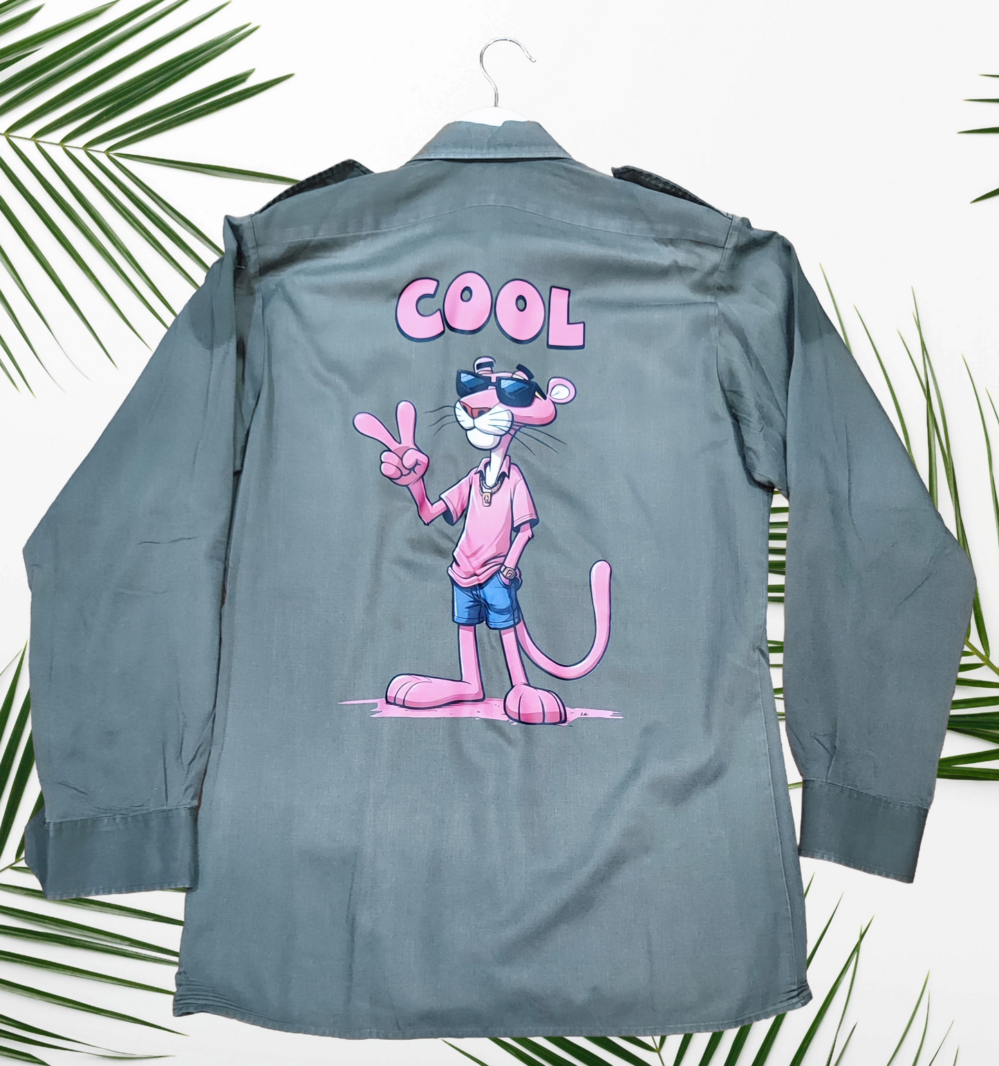 Camicia Militare Vintage con Stampa Pantera Rosa "COOL"