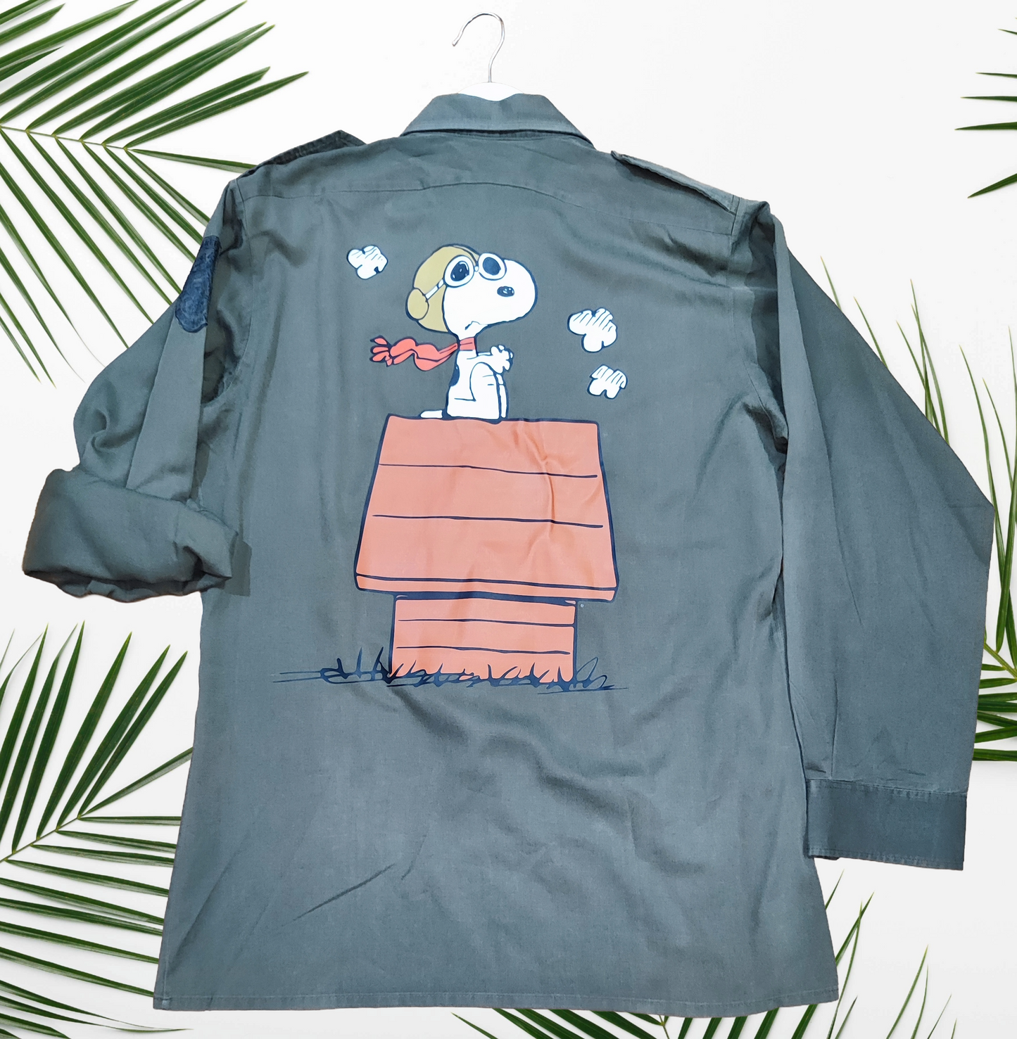 Camicia Militare Vintage con Stampa " Snoopy Tra le Nuvole "