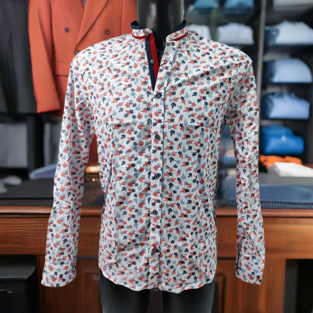 Camicia da Uomo con Colletto - Bianca con Fantasie