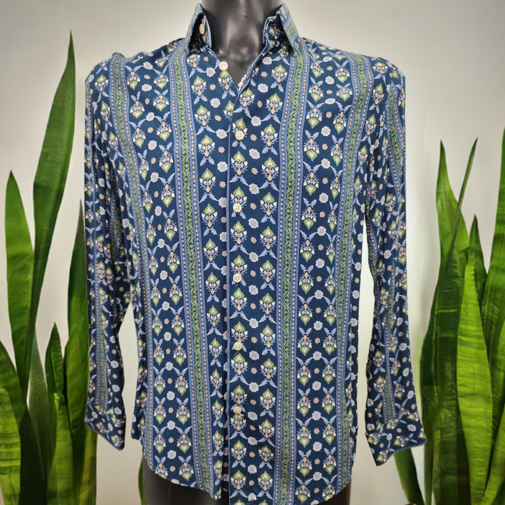 Camicia Uomo Blu con Fantasia – Viscosa Elegante
