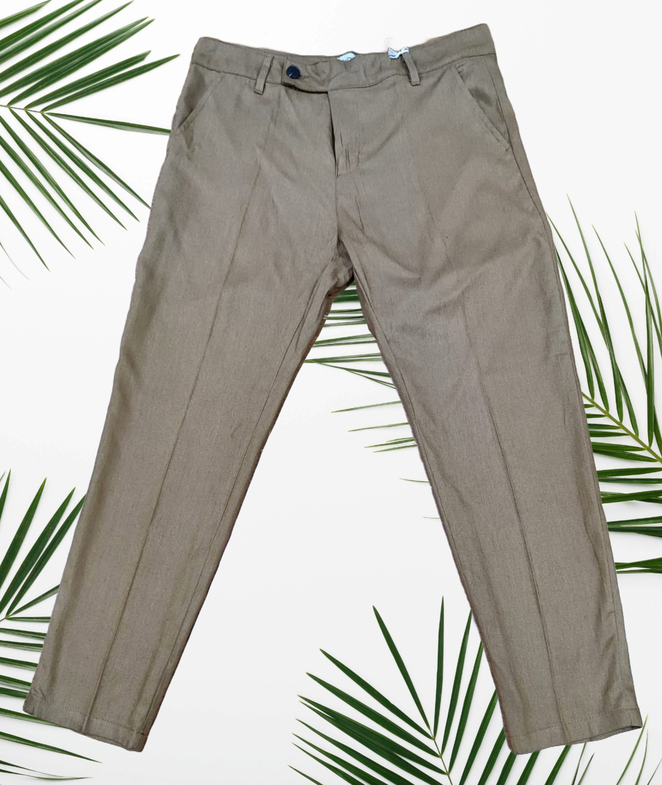 Pantaloni Uomo eleganti in lino e viscosa con bottone decentrato - Beige, Marrone scuro, Marroncino, Nero, Blu, Bianco, Rosso Bruciato