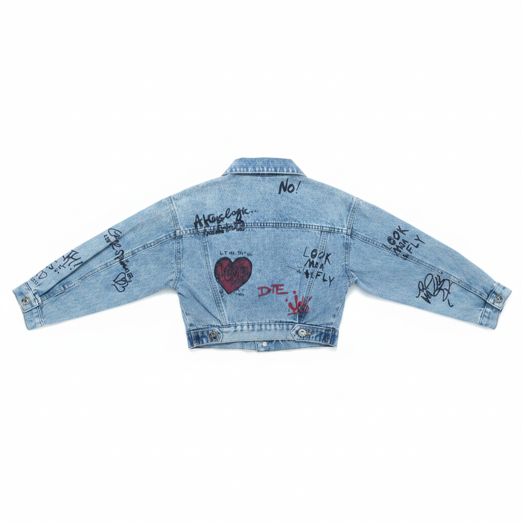 Giacca Jeans Corto con Stampe per Bambina – Made in Italy