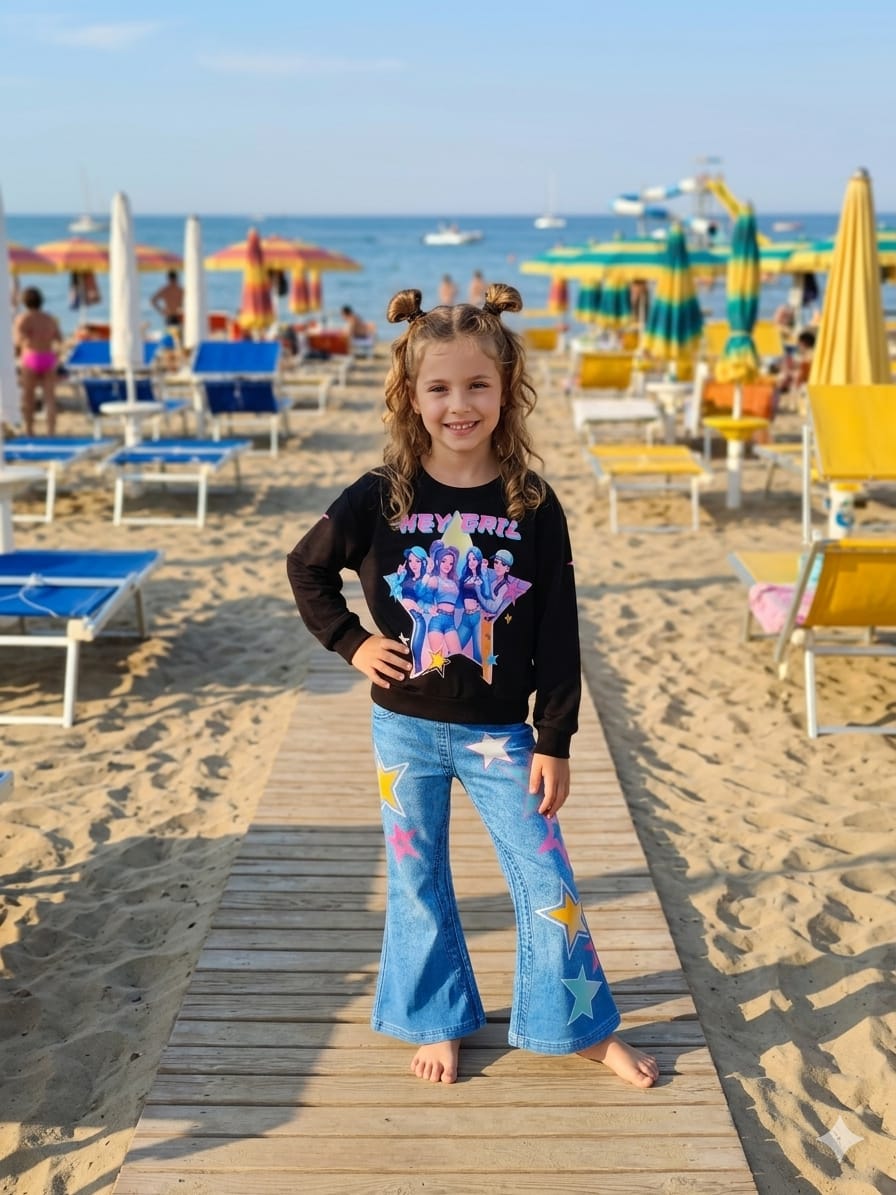 Maglia Manica Lunga Bambina – Rosa e Nero | Taglie 4-14 Anni
