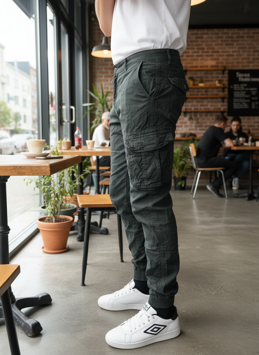 Pantalone Cargo Invernale Uomo – Blu / Grigio, Tasconi & Polsini Elasticizzati