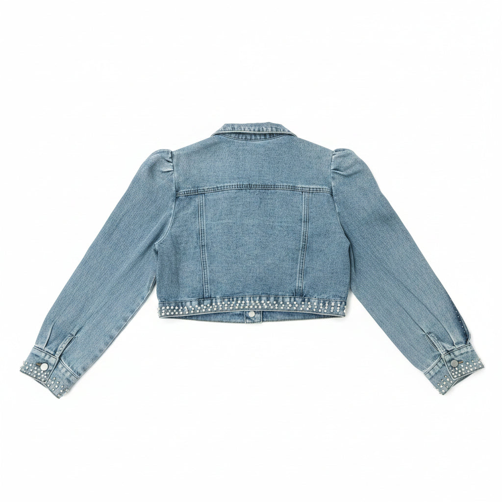 Giacchetto Corto Jeans Donna con Strass e Perle – Made in Italy