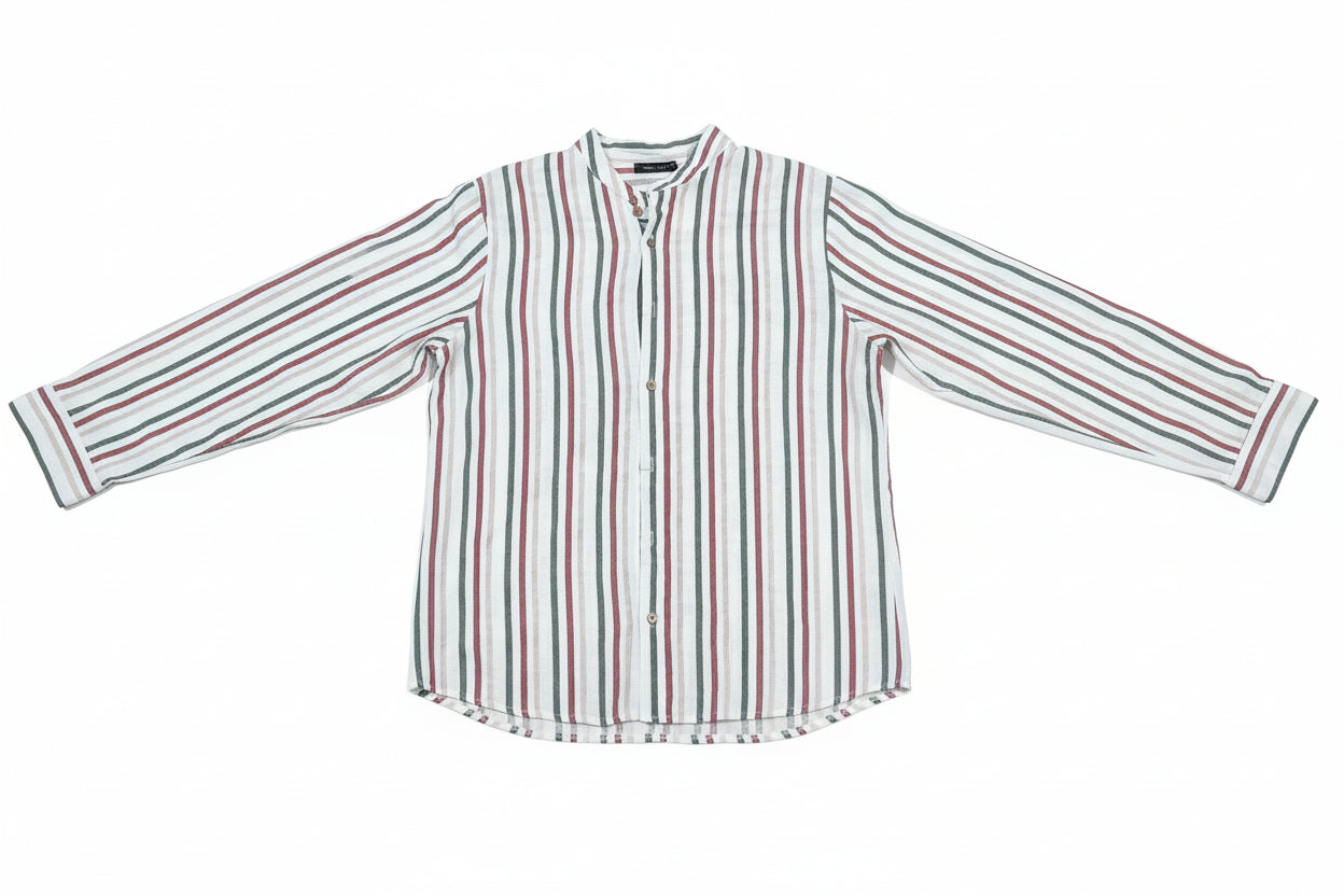 Camicia in Lino Uomo a Righe Verde Bianco Rosso Made in Italy – Colletto Coreana | I Narcisi