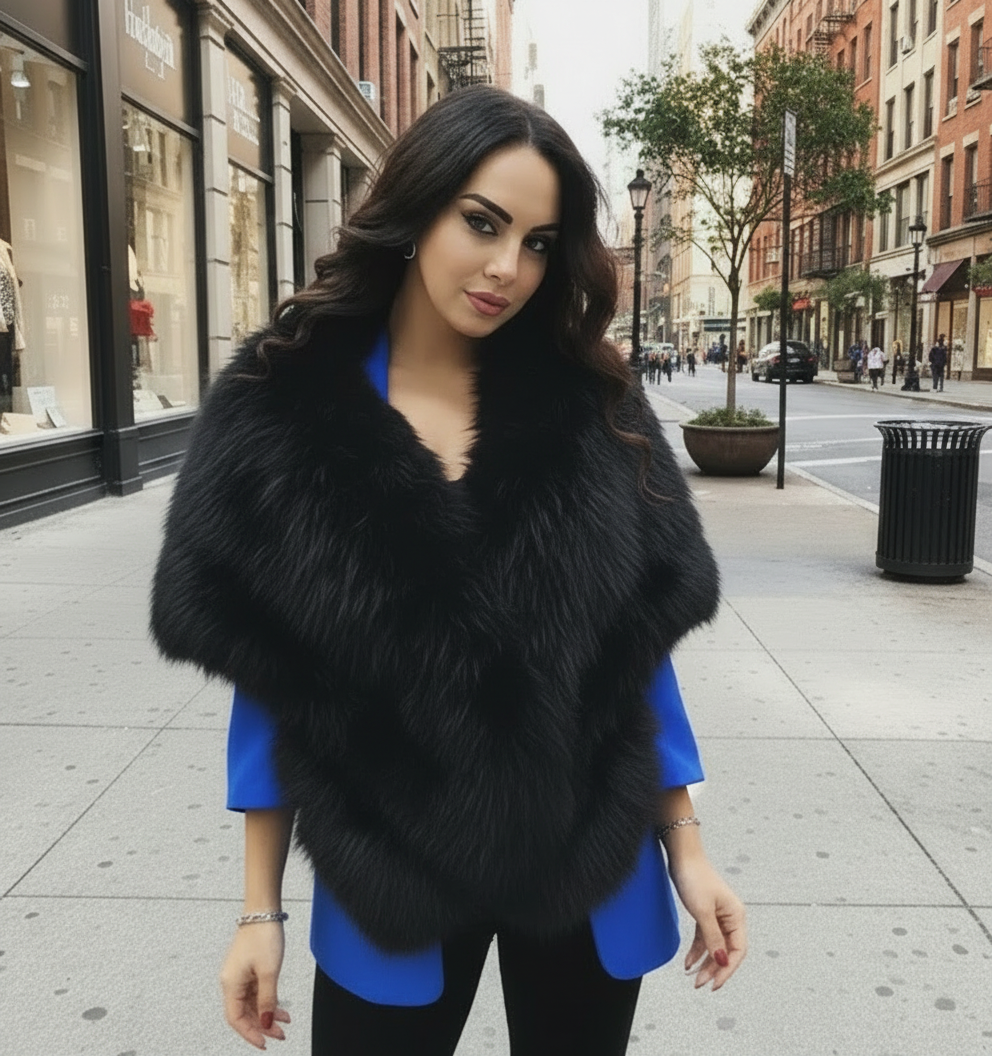 Coprispalle Pelliccia Sintetica Donna – Scialle Elegante Faux Fur Celeste e Nero