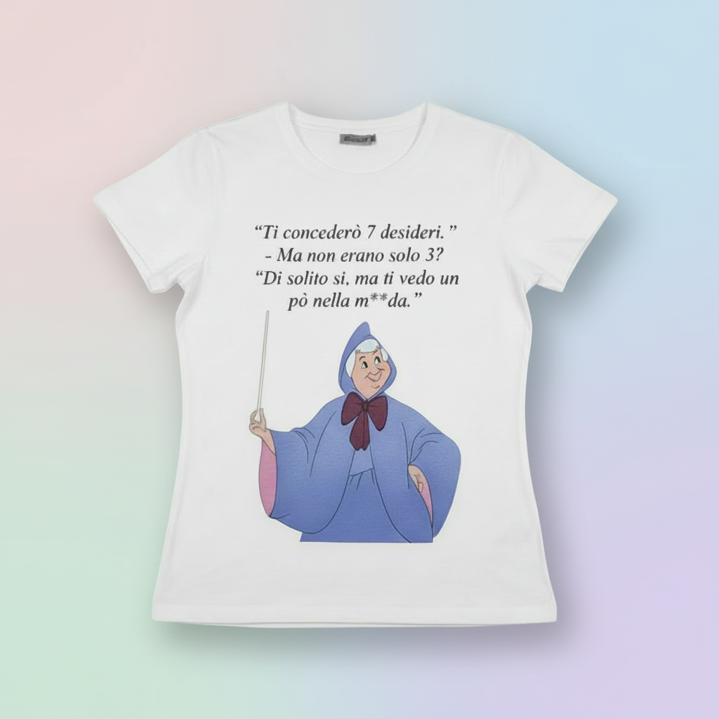 T-shirt Donna Slim Fit in Cotone Stampa " Fata Ironica "