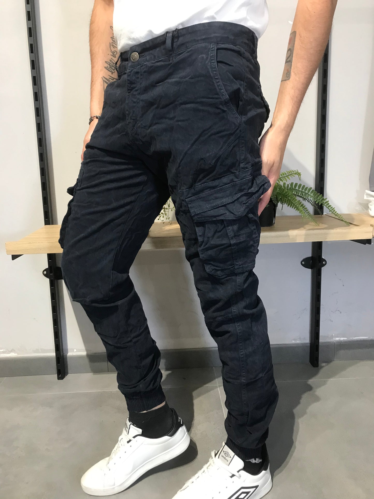 Pantalone Cargo Uomo Invernale – Blu e Grigio, Stile Streetwear