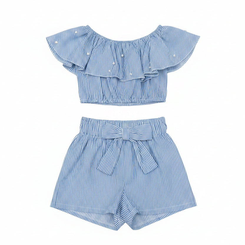 Completo Bambina in Cotone Pantaloncino e Top con Perline – Made in Italy | 4-12 Anni