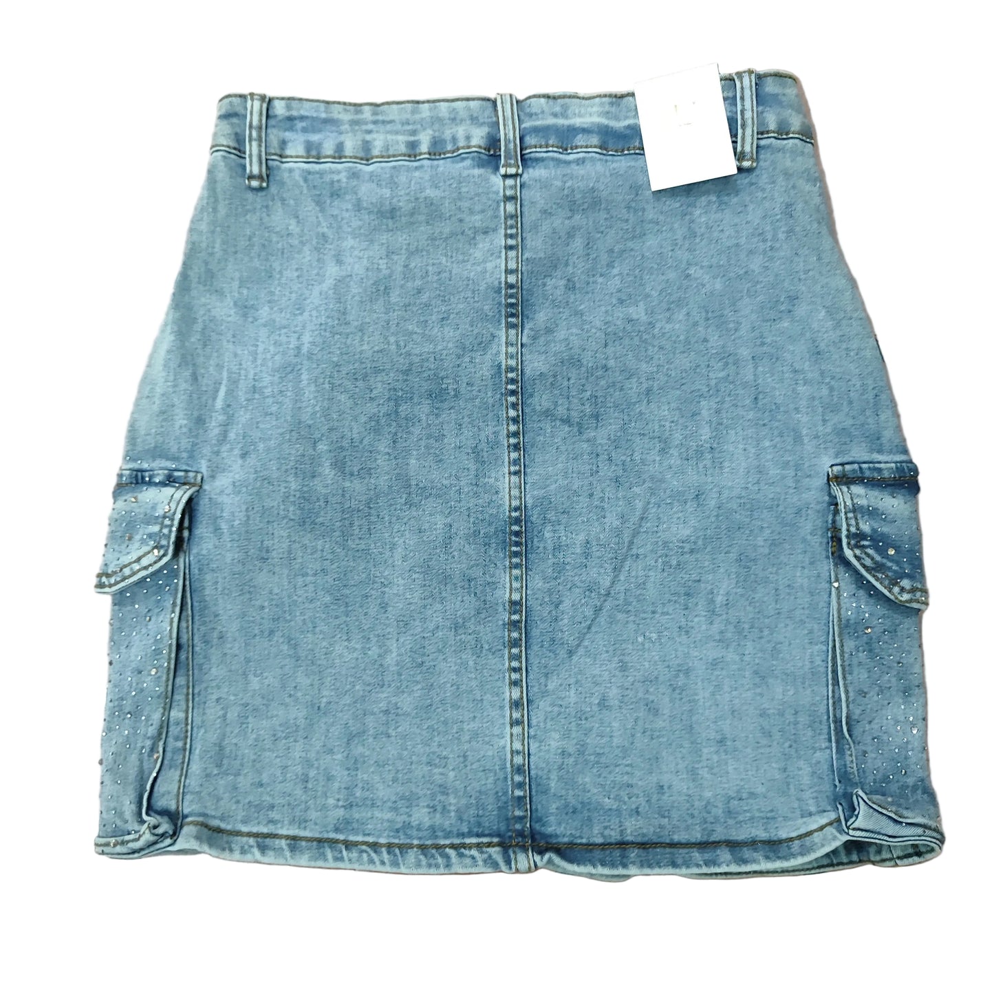 Gonna Jeans Corta Cargo con Strass sui Tasconi