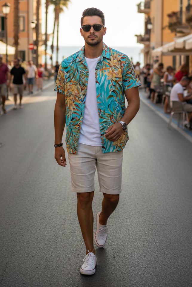 Camicia Uomo mezze maniche in cotone e viscosa