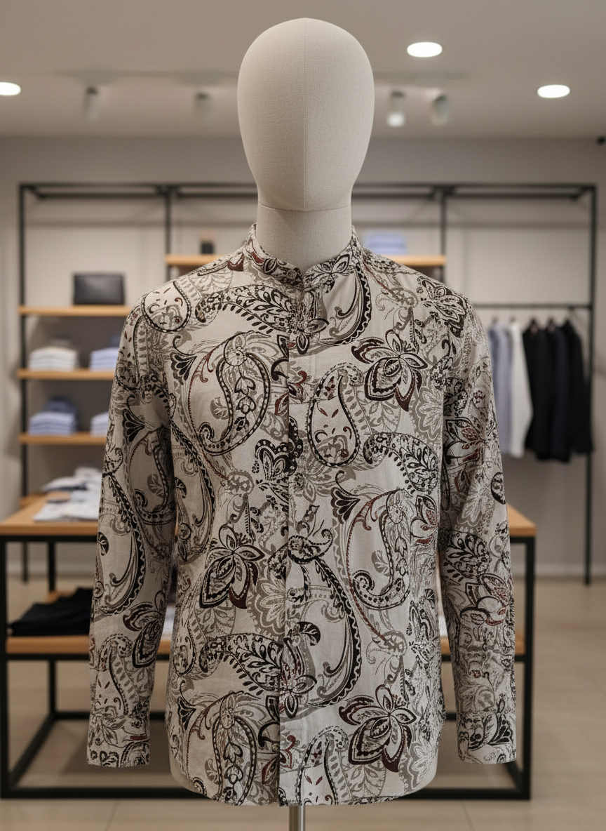 Camicia Uomo Viscosa Collo Coreano Fantasia Paisley Made in Italy