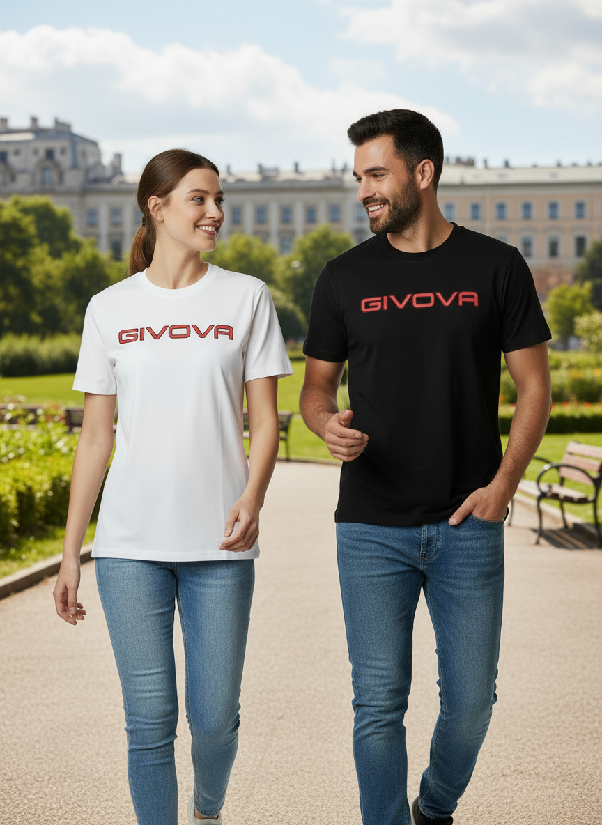 Maglia GIVOVA Unisex Mezza Manica Cotone – Sportiva Nero Bianco Palestra Fitness