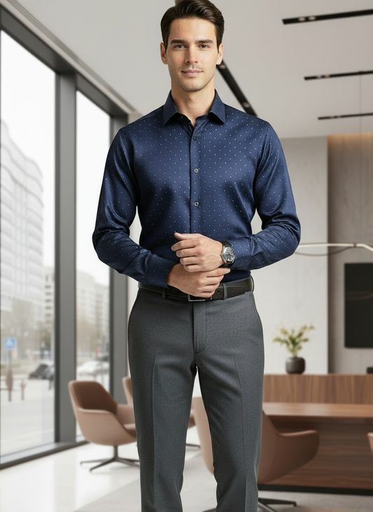 Camicia Uomo Blu Asso di Cuori – Micro Fantasia Elegante