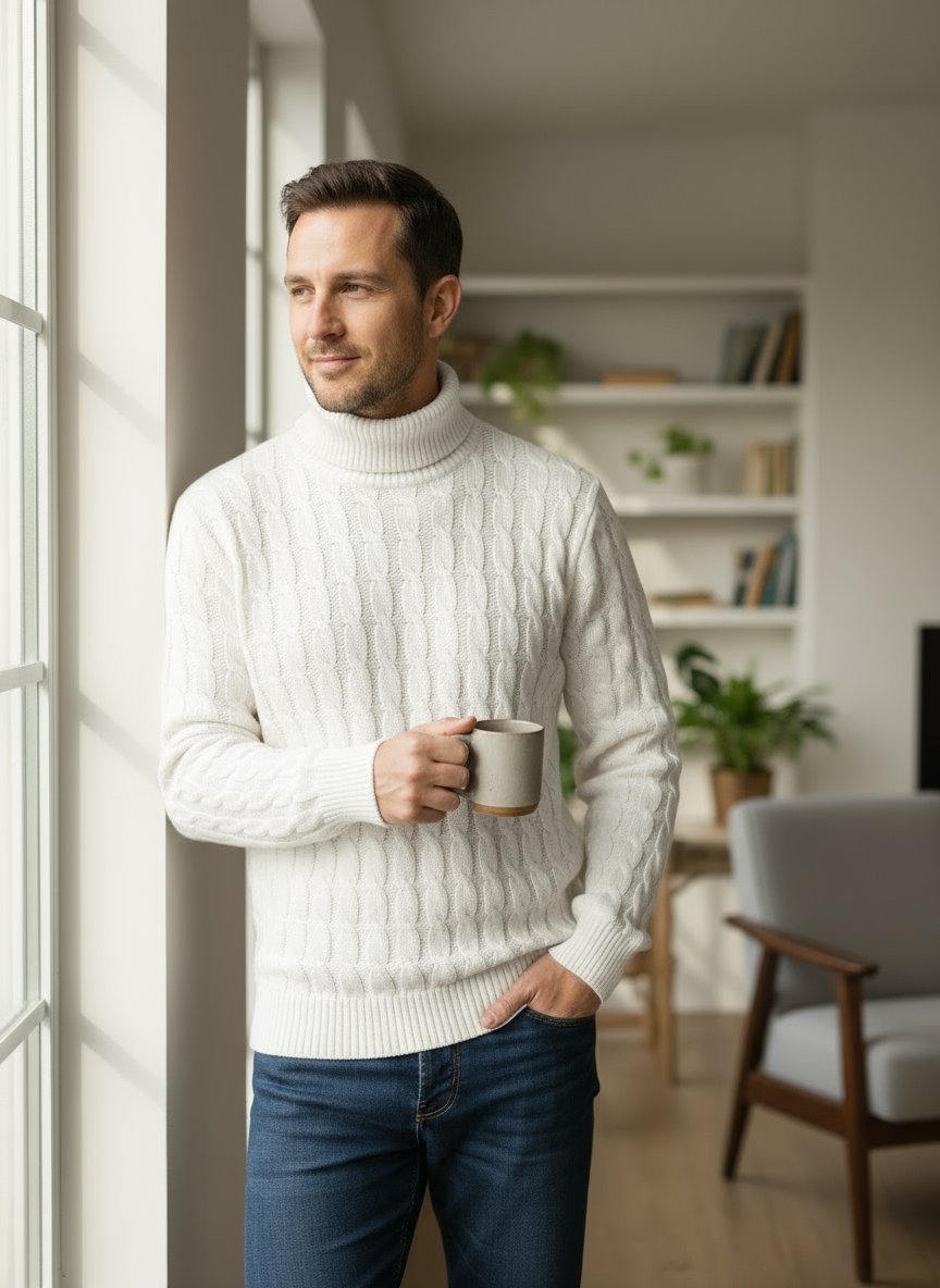 Maglione Dolcevita Uomo – Bianco e Nero Classico