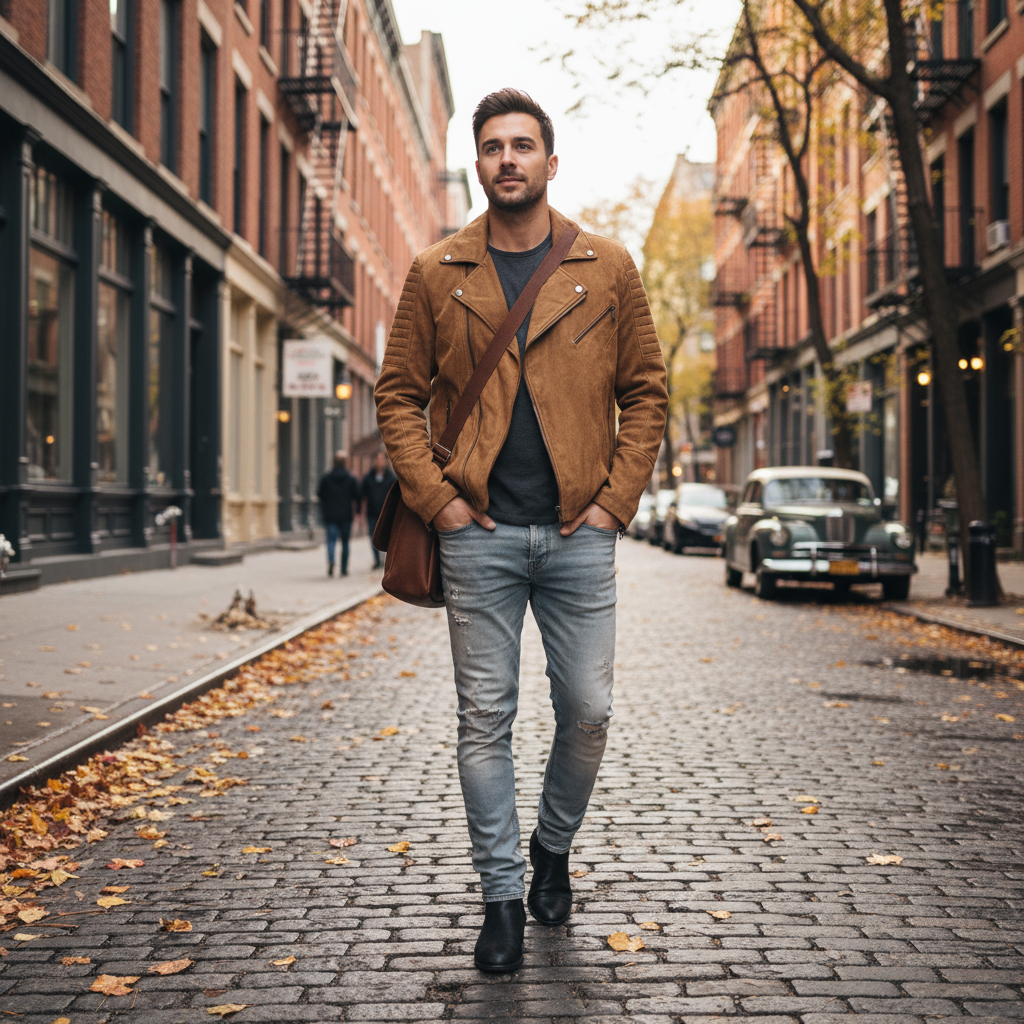 Chiodo Scamosciato Foderato Uomo – Giacca Retro Suede