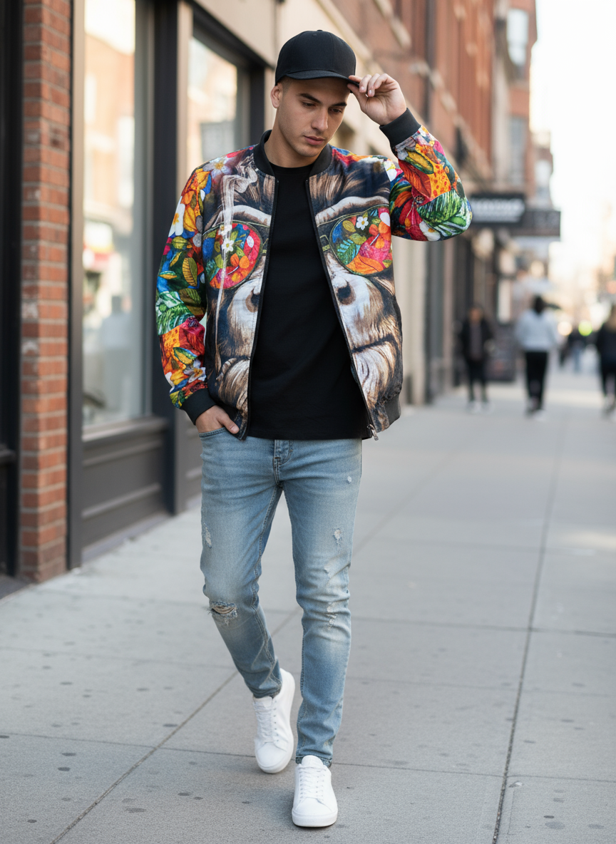 Bomber Giubbino Double Face – Nero e Fantasia Invernale