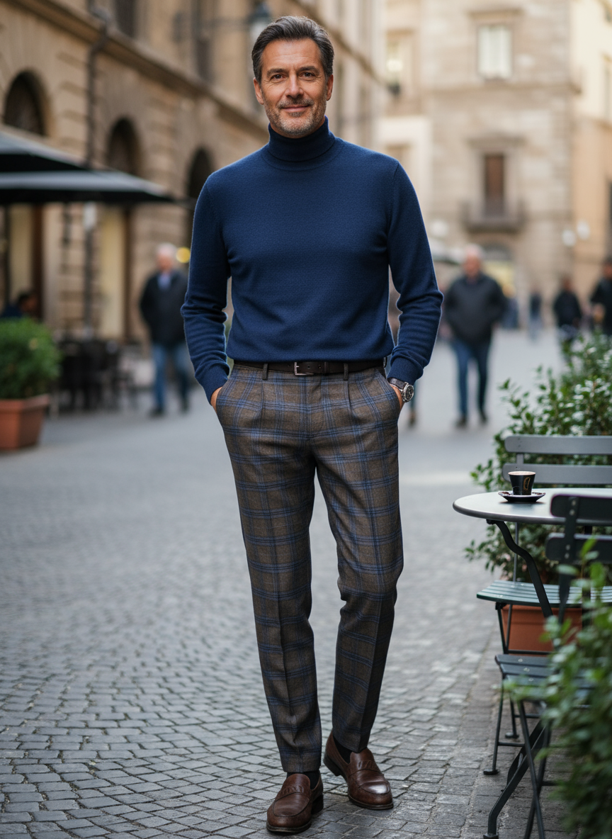 Pantalone Invernale da Uomo - Marrone a Quadri Blu