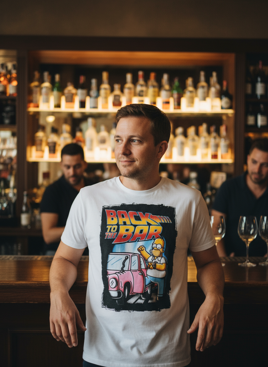 T-Shirt Made in Italy con Stampa Simpson BACK TO THE BAR – Cotone Cult Donna Uomo