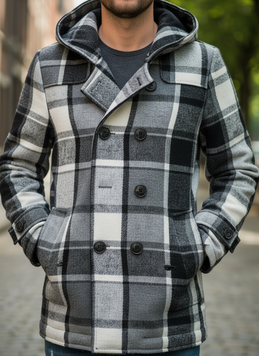 Giaccone Doppiopetto Uomo con Cappuccio – Eleganza Invernale