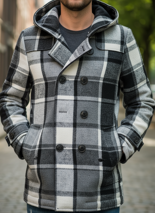 Giaccone Doppiopetto Uomo con Cappuccio – Eleganza Invernale