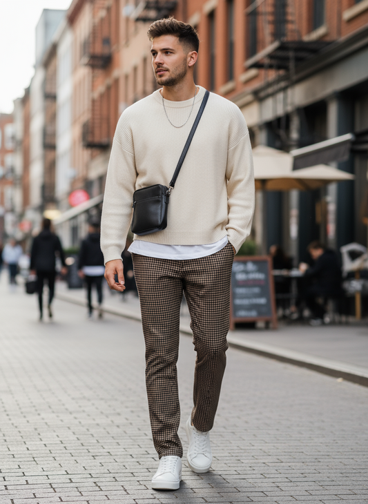 Pantalone a Quadri Marrone e Nero