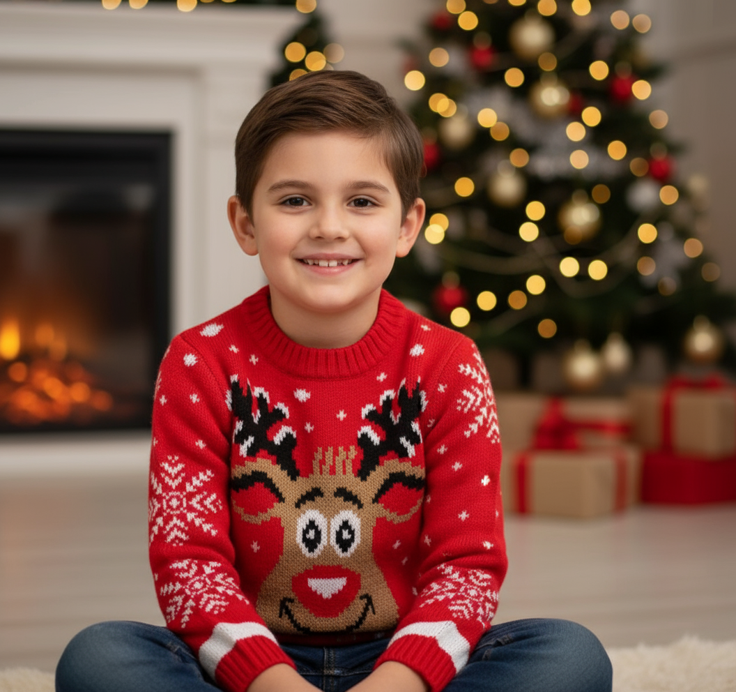 Maglione Natalizio Bambino con Renna – Morbido Caldo e Festoso Made in Italy
