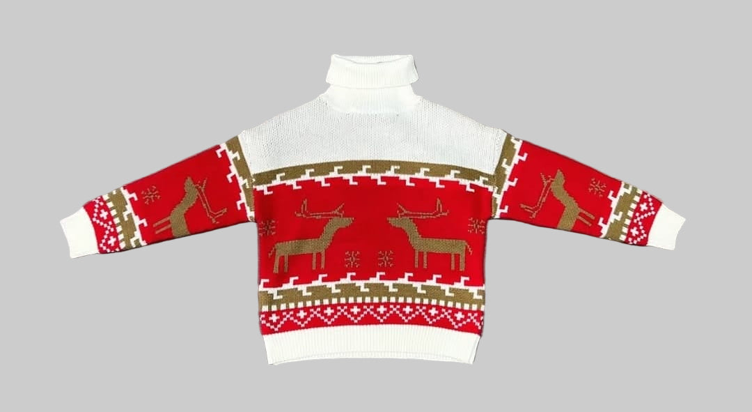 Maglione Natalizio Dolcevita Bambino con Renna – Caldo e Festoso Made in Italy