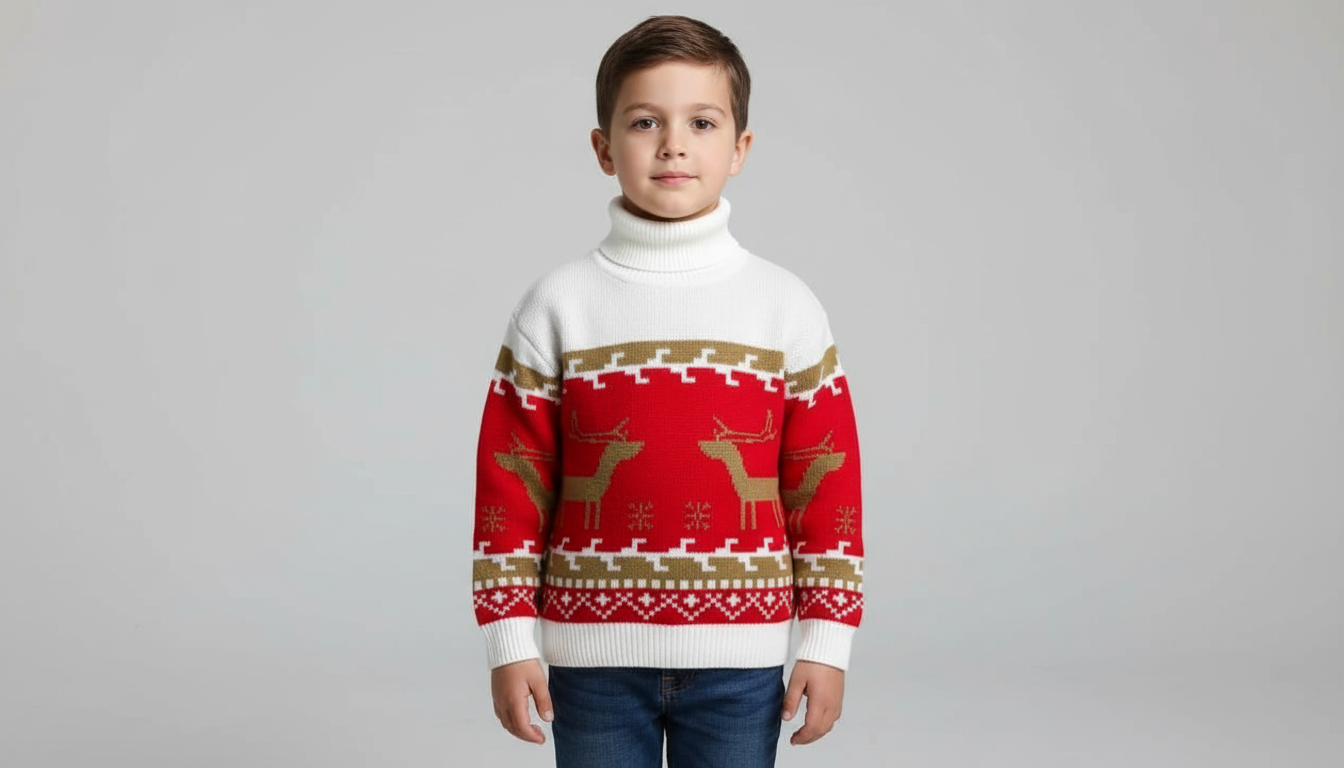 Maglione Natalizio Dolcevita Bambino con Renna – Caldo e Festoso Made in Italy