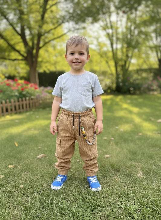 Pantalone Cargo Bambini Velluto Beige Made in Italy – Caldo e Morbido