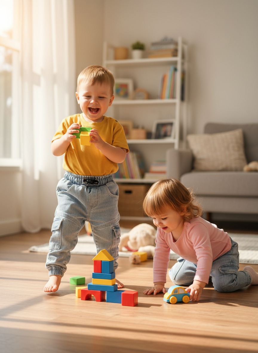 Jeans Cargo Baby Chiaro Made in Italy – 12-36 Mesi Funzionali