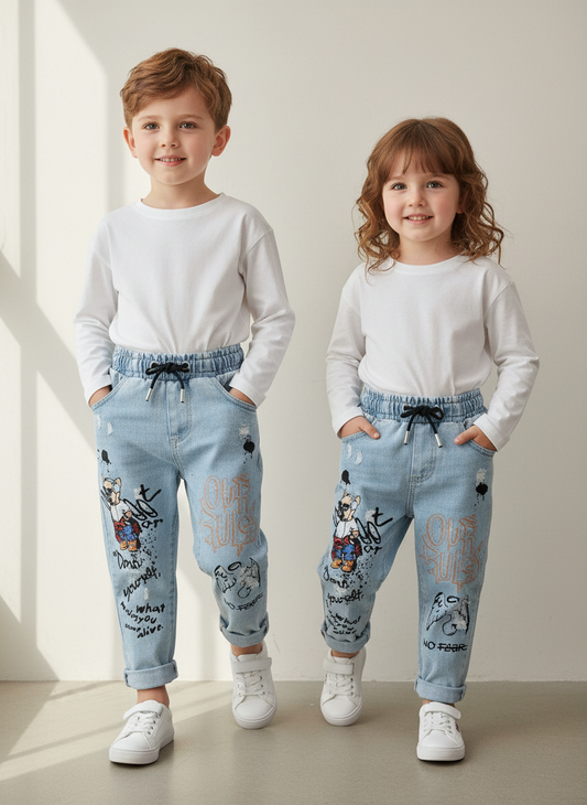 Jeans Bambini con Stampa Made in Italy – 4-14 Anni Originali