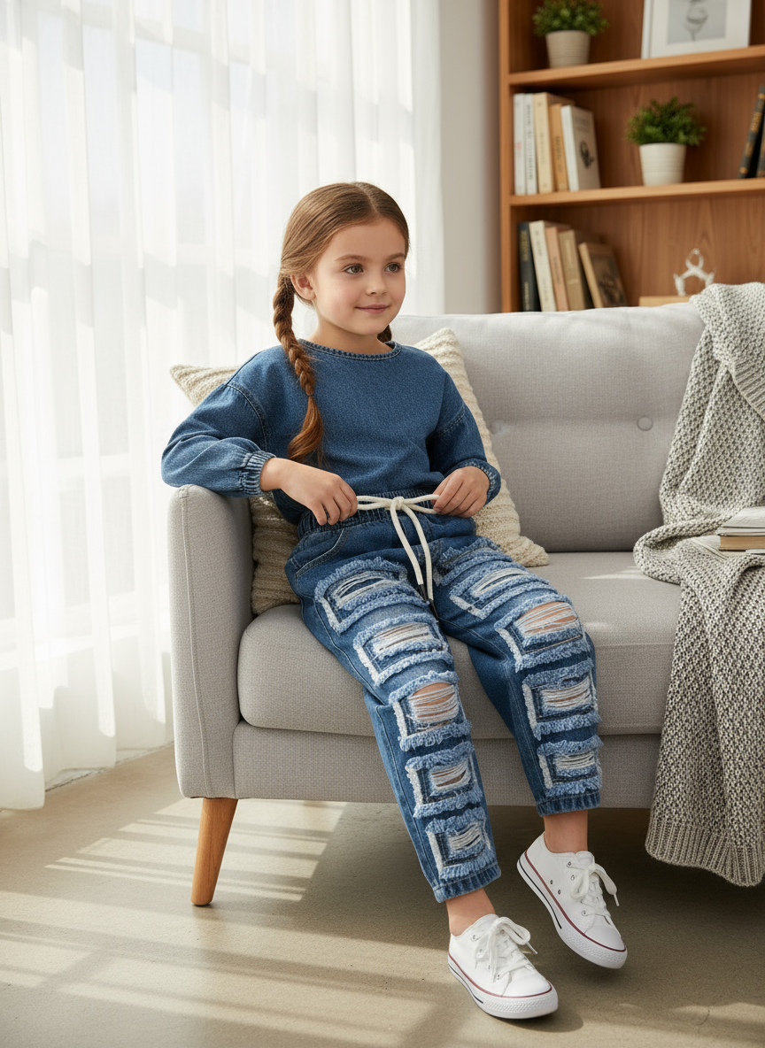 Jeans Bambini con Finti Strappi Made in Italy – 4-16 Anni Trendy