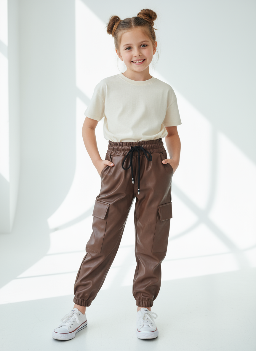 Pantalone Cargo Invernali Bambina Marroni Made in Italy – 4-14 Anni