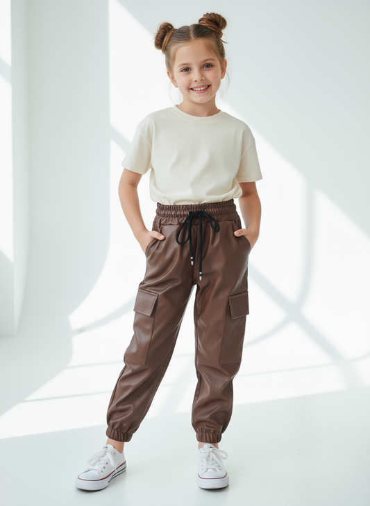 Pantalone Cargo Invernali Bambina Marroni Made in Italy – 4-14 Anni