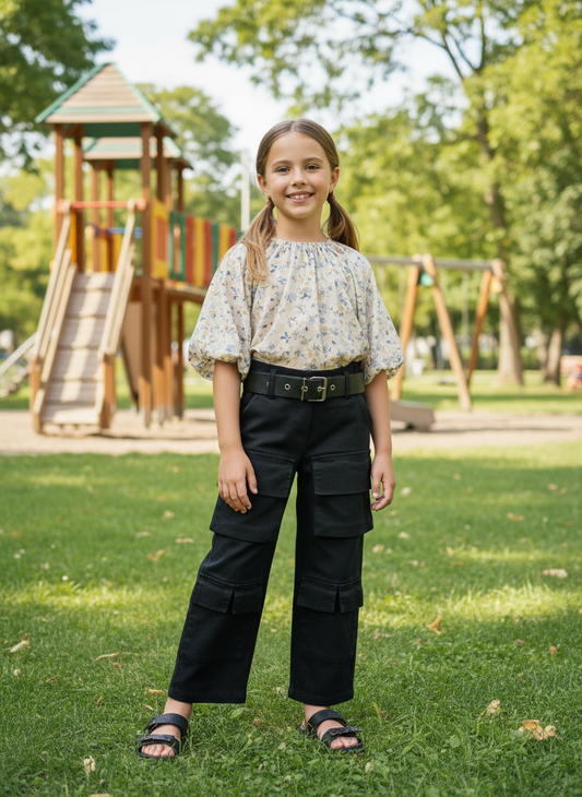 Pantaloni Cargo Invernali Bambina Neri Made in Italy – 4-14 Anni