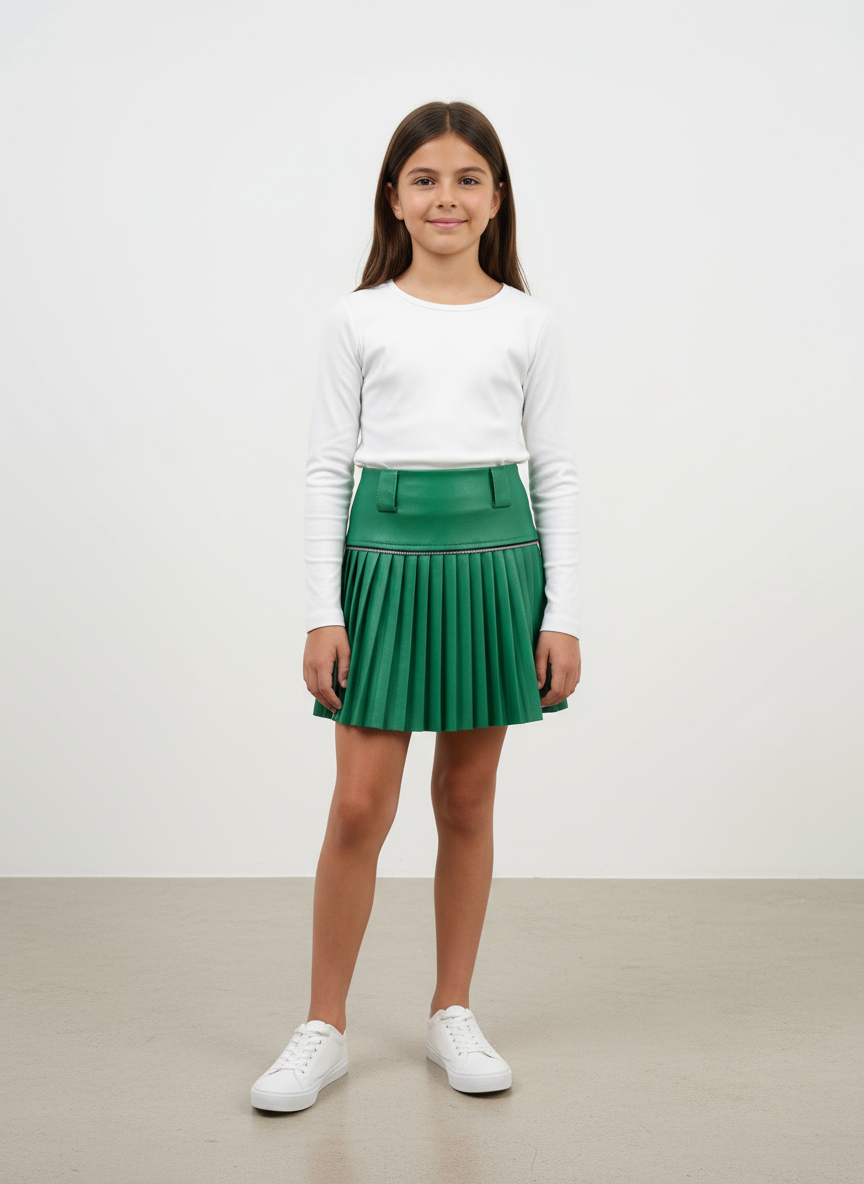 Gonna Ecopelle Verde Bambina Made in Italy – 4-14 Anni Trendy