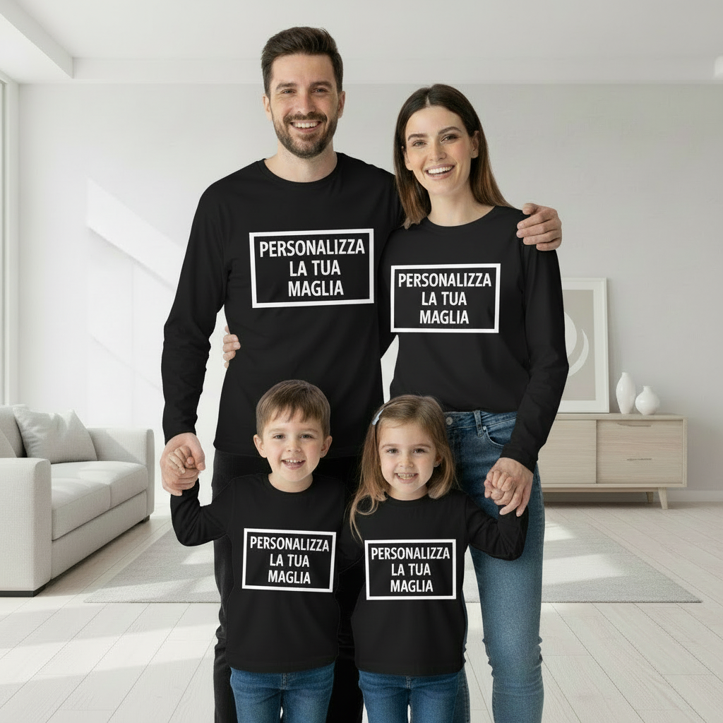 Maglia Manica Lunga personalizzabile per adulti e Bambini - Colore Bianco e Nero