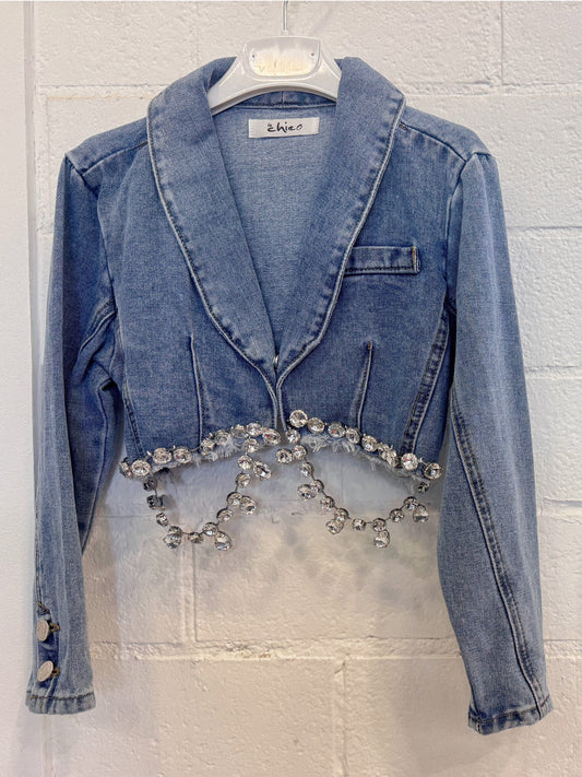 Giacchetta Jeans Made in Italy da Bambina con strass pendenti