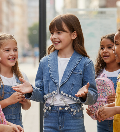 Giacchetta Jeans Bambina con Strass Pendenti Made in Italy – Glamour